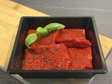 Bakje met 4 Gourmet Bieflapjes gemarineerd